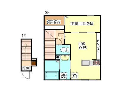 ハニエルV(1LDK/2階)の間取り写真