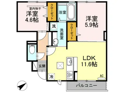 ルミエール A棟(2LDK/1階)の間取り写真