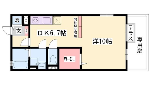 メイプルコート佐土(1DK/1階)の間取り写真