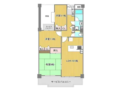 ダイアパレス火の山公園(3LDK/3階)の間取り写真