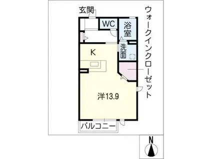 カルチェ・ブラン H棟(ワンルーム/1階)の間取り写真