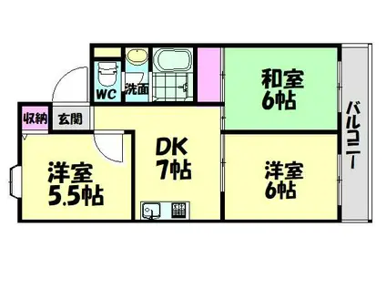 メゾンクリエ鳳(2DK/1階)の間取り写真