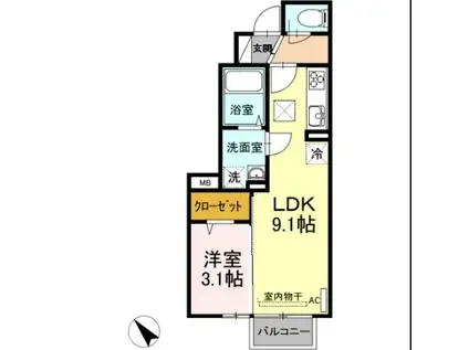 UNE BEAU PALAIS(1LDK/1階)の間取り写真