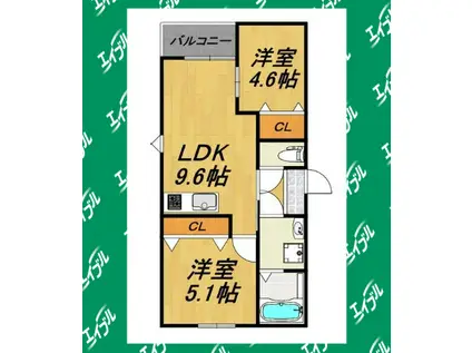 LECOCON半田II(2LDK/1階)の間取り写真