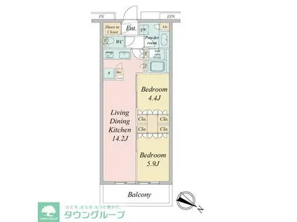 ブランシエスタ目黒中央町(2LDK/5階)の間取り写真