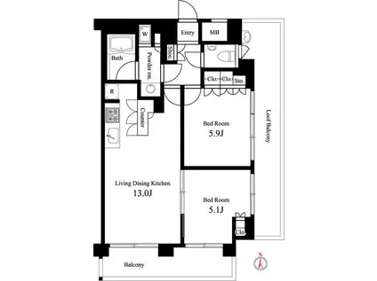 イプセ蒲田ウエスト(2LDK/7階)の間取り写真