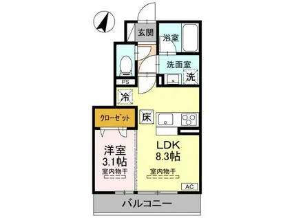 グリーンリーフ(1LDK/1階)の間取り写真