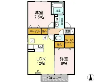 ルーチェ A棟(2LDK/1階)の間取り写真