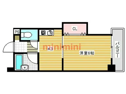 都部ハイツ(1DK/6階)の間取り写真