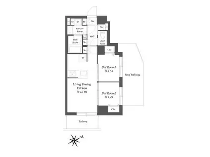 ブランシエスタ品川大井町パークエッジ(2LDK/6階)の間取り写真