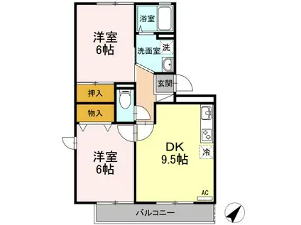 シャトレー西本II(2DK/3階)の間取り写真