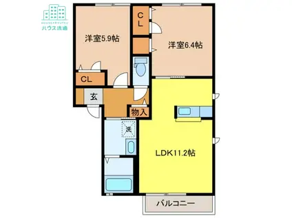 シャーメゾン グリーン C棟(2LDK/2階)の間取り写真