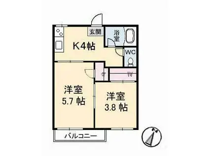 北浦コーポ(2K/2階)の間取り写真