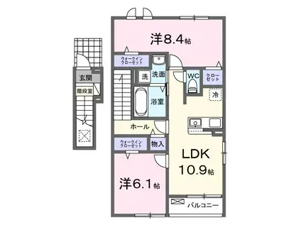 東出雲町下意東アパートA(2LDK/2階)の間取り写真