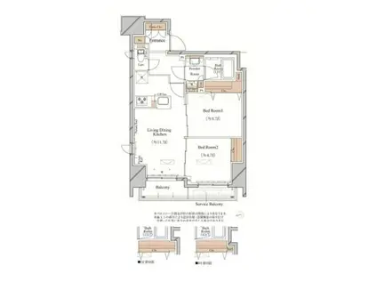 ブランシエスタ上野(2LDK/2階)の間取り写真