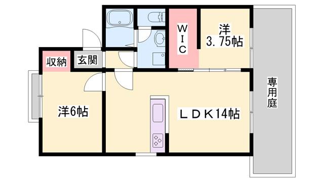 ＪＲ山陽本線 姫路駅 バス乗車時間：20分 最寄りバス停で下車 徒歩3分 2階建 築41年(2LDK/1階)の間取り写真