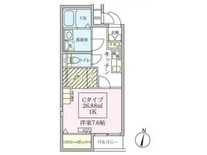 スカイルーチェ南浦和(1K/4階)の間取り写真