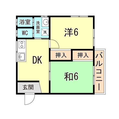 ユーハウス(2DK/2階)の間取り写真
