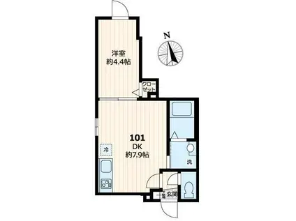 シグネチャープレイス(1DK/1階)の間取り写真