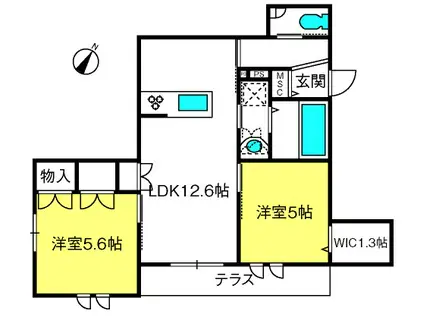 領家ヒルサイドコートII(2LDK/1階)の間取り写真