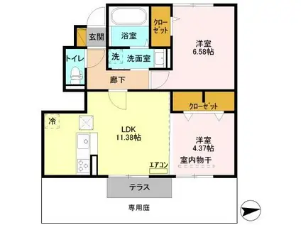 オーク大島田A(2LDK/1階)の間取り写真