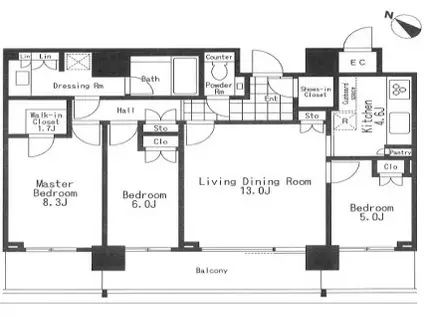 THE ROPPONGI TOKYO CLUB RESIDENCE(3LDK/27階)の間取り写真