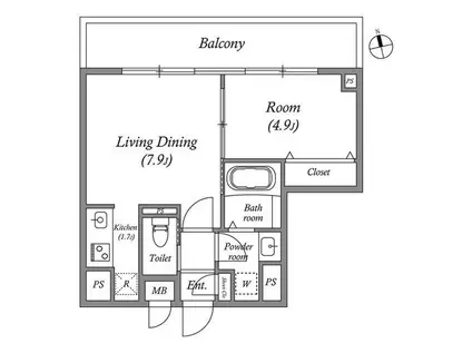 コスモグラシア内神田(1LDK/6階)の間取り写真