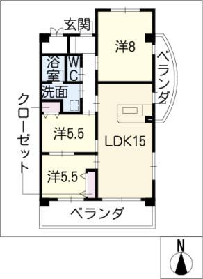レジデンスタツミ二番館(3LDK/6階)の間取り写真