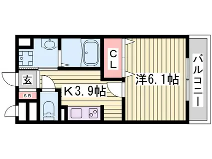 カーサ・フェリーチェ平田(1K/2階)の間取り写真