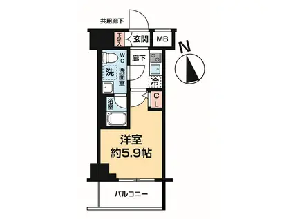 ヴァローレ松戸フィーロ(1K/10階)の間取り写真