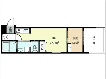 グリーンガーデン(1DK/1階)の間取り写真