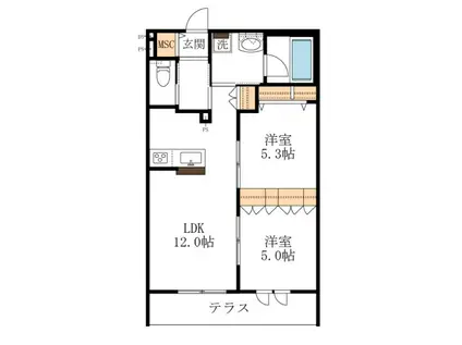 LA GRACIEUSEラグラシューズ(2LDK/1階)の間取り写真