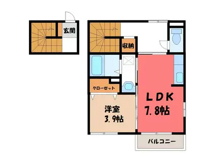 サンビレッジ南古河 H棟(1DK/2階)の間取り写真