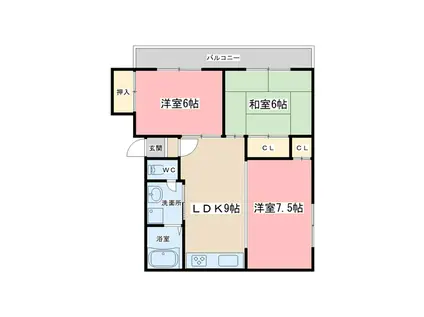 浜野マンション(3LDK/2階)の間取り写真