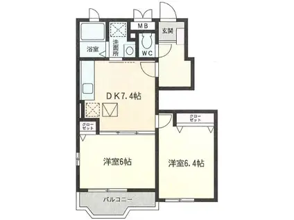 フローストIV(2DK/1階)の間取り写真