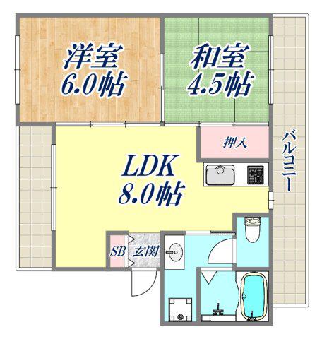 フリージャガーデン(2LDK/1階)の間取り写真