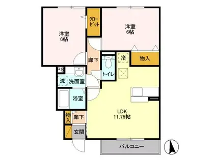 グランベルクB(2LDK/1階)の間取り写真