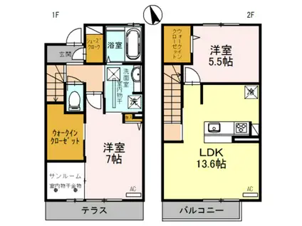 コタージュ六番館(2LDK/1階)の間取り写真