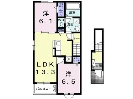 ベルエア木太B(2LDK/2階)の間取り写真