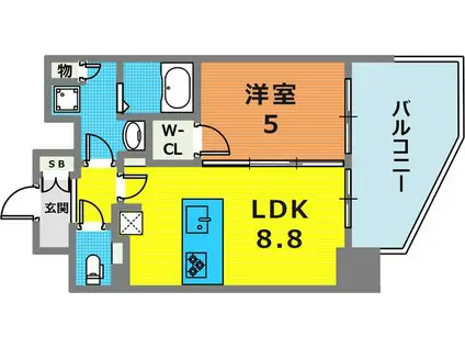 プレサンス THE神戸(1LDK/14階)の間取り写真