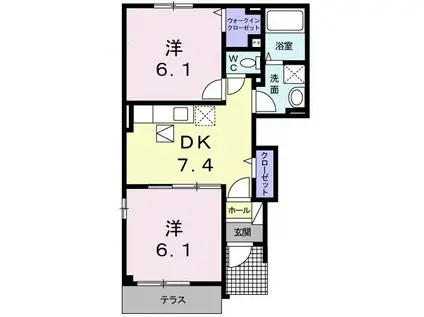 ＪＲ日豊本線 鹿児島駅 バス乗車時間：20分 最寄りバス停で下車 徒歩2分 2階建 築15年(2DK/1階)の間取り写真
