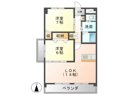 レインボーソシア(2LDK/3階)の間取り写真