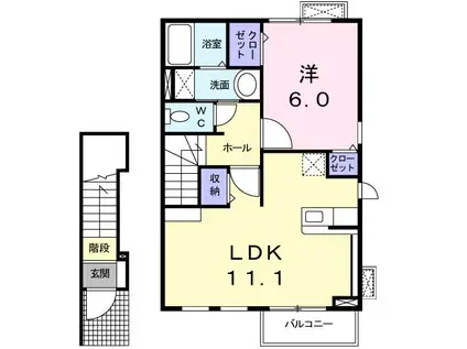 フェリーチェII(1LDK/2階)の間取り写真