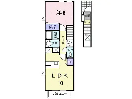 シャイニングB(1LDK/2階)の間取り写真