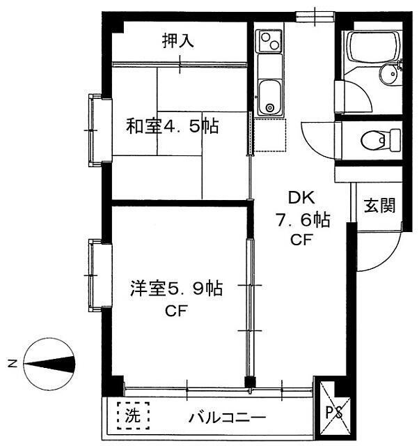 マーガレットハウス(2DK/2階)の間取り写真