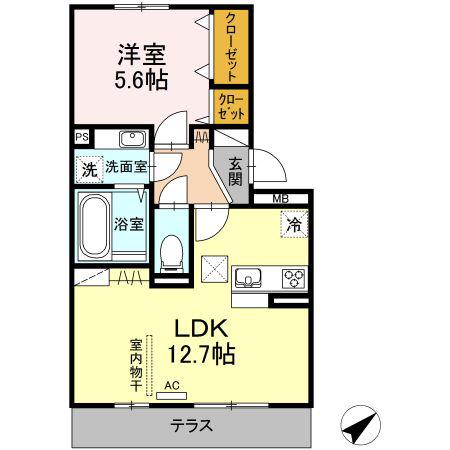 グランドヴィラ B棟(1LDK/1階)の間取り写真