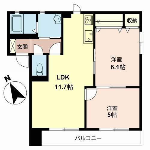 ディオ堺(2LDK/2階)の間取り写真