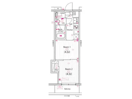 ガーラ・パークサイド亀戸(2K/3階)の間取り写真