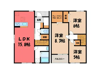 リーブルファイン深谷駅 II(3LDK/1階)の間取り写真