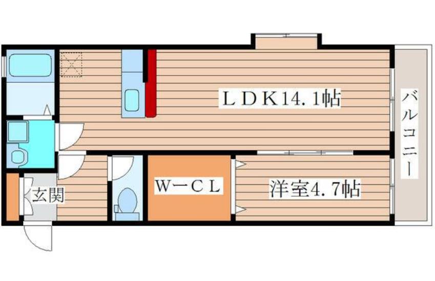 クレイドル栗生(1LDK/2階)の間取り写真